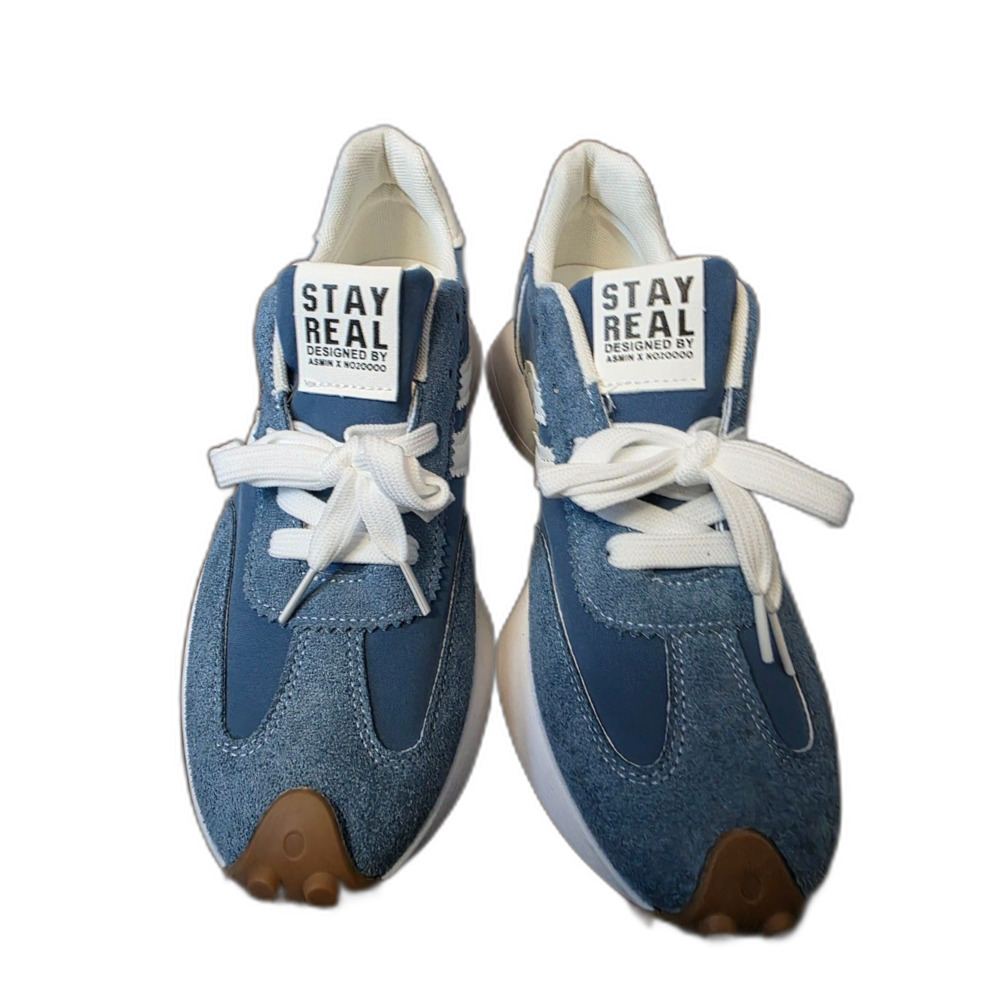 Stay Real Retro Blue Suede Patchwork Platform Sneakers Chunky Trail Dad Shoes - Picture 4 of 5